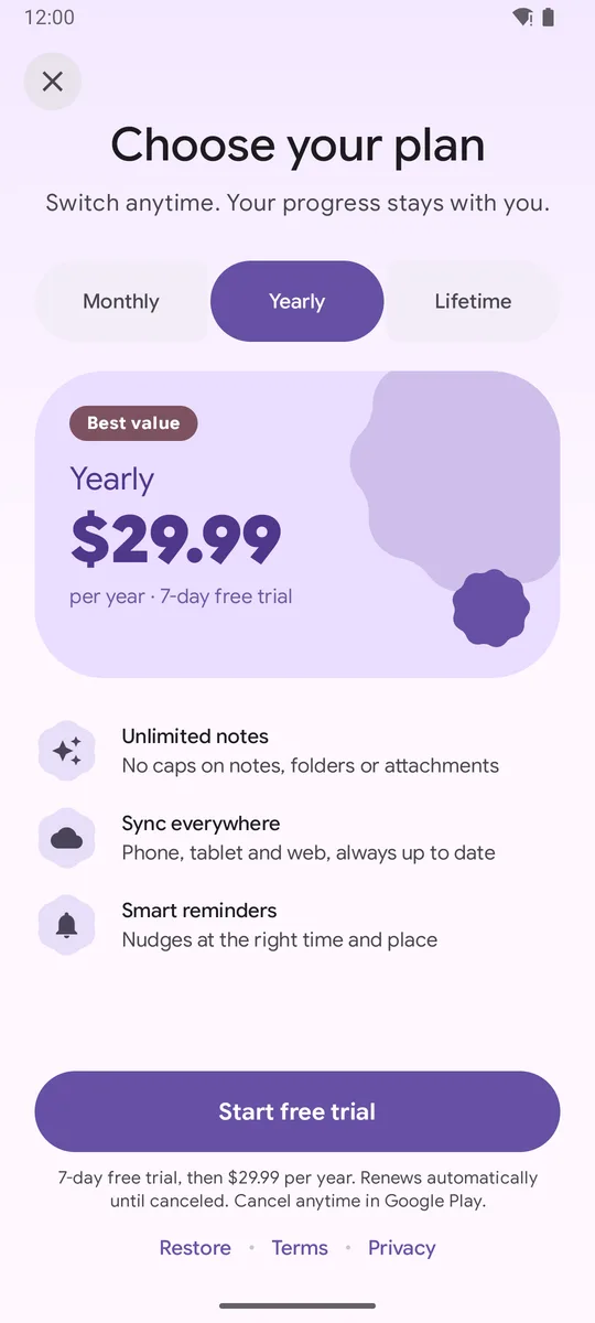 Plan picker paywall with a connected button group